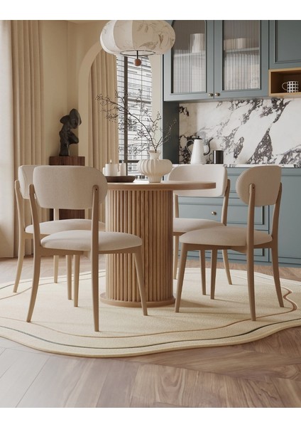 Bohem Mutfak Masa Takımı 4 Kişilik Yemek Masa Seti, (Masa+4 Sandalye), Iskandinav Masa, Sandalye