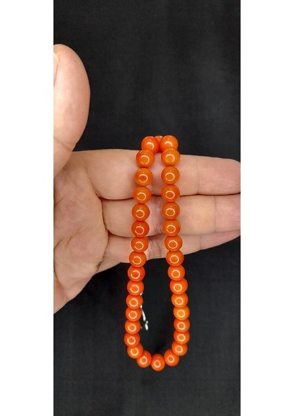 Çubuk Kehribar Tesbih Turuncu Renk Küre Kesim T-404
