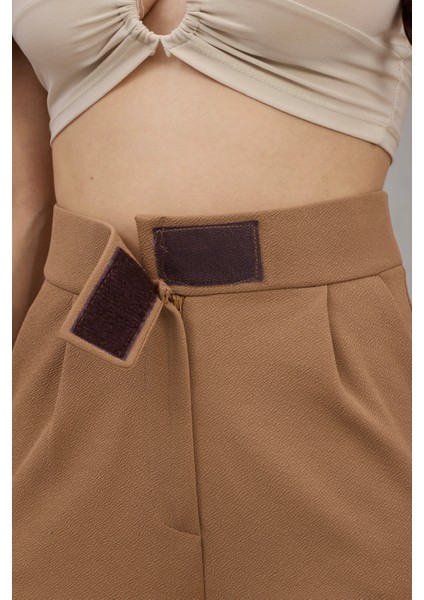 Kadın Likralı Cırt Kapama Geniş Paça Palazzo Pantolon