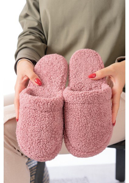 Kuzu Kumaş Yünlü Sessiz Taban Kadın Terlik Kapalı Ev Terliği