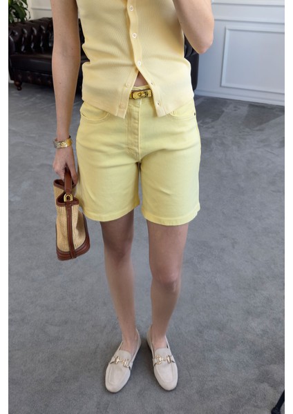 Regular Premium Denim Şort- Sarı