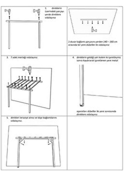 Ahşap Pergola Çardak 6 Kişilik Çam Ağacından Gölgelik Bahçe Mobilyası 300x180 cm