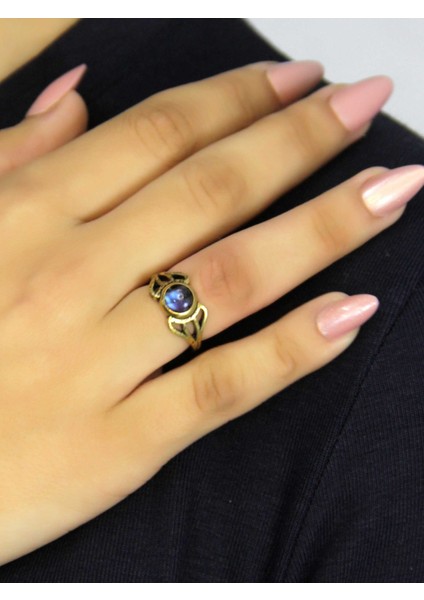 Doğal Taş Labradorit Doğal Taşlı Antik Model Kadın Ayarlanabillir Yüzük EUY79LBT fiyatları