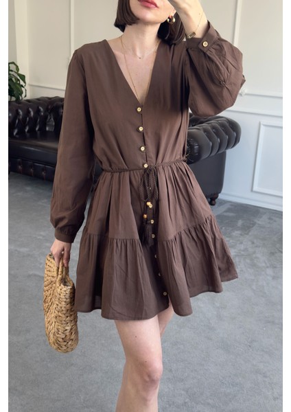 Vual Varanlı Orj Elbise- Kahverengi