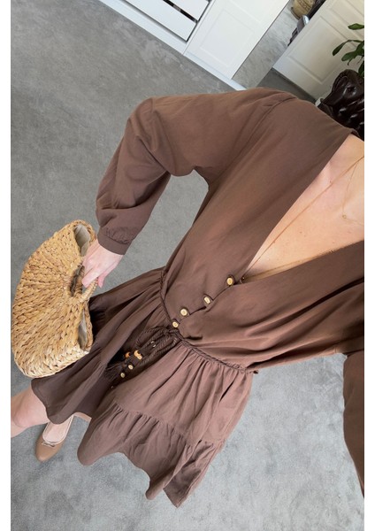 Vual Varanlı Orj Elbise- Kahverengi