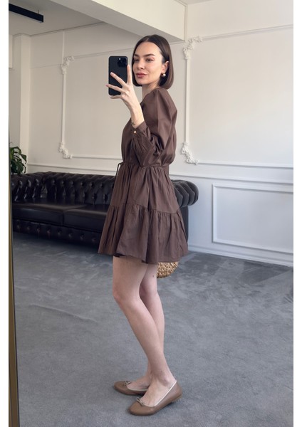 Vual Varanlı Orj Elbise- Kahverengi