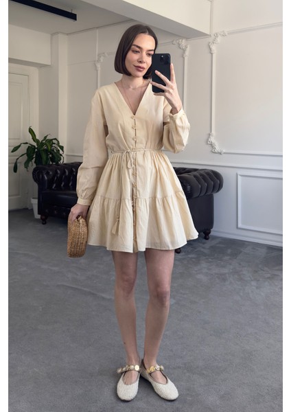 Vual Varanlı Orj Elbise- Bej