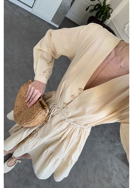 Vual Varanlı Orj Elbise- Bej