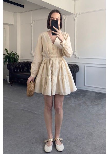Vual Varanlı Orj Elbise- Bej