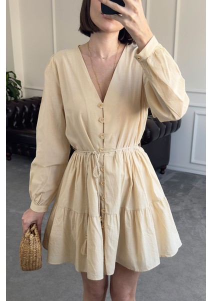 Vual Varanlı Orj Elbise- Bej