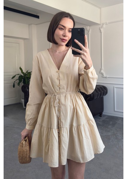 Vual Varanlı Orj Elbise- Bej