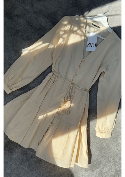 Vual Varanlı Orj Elbise- Bej