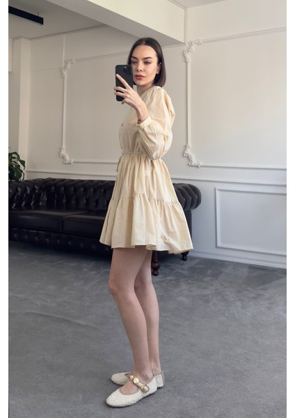 Vual Varanlı Orj Elbise- Bej