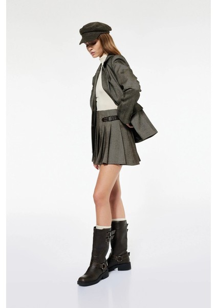 Kadın x Sima Tarkan - Kemer Detaylı Kalın Pileli Mini Etek 6WAK70065EW fiyatları