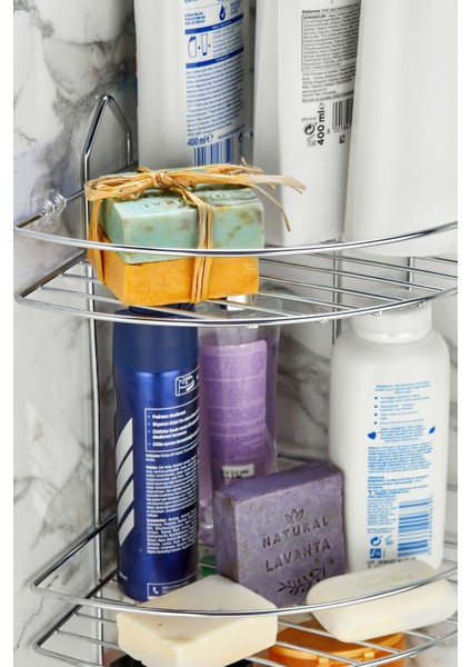 Krom 3 Katlı Lif Askılıklı Banyo Köşeliği Şampuanlık Köşelik Banyo Rafı fiyatları