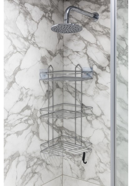 Krom 3 Katlı Lif Askılıklı Banyo Köşeliği Şampuanlık Köşelik Banyo Rafı modelleri