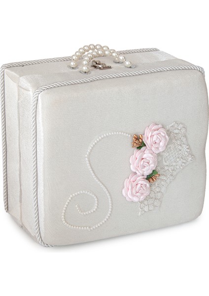 Kadife Süngerli Güllü Dantelli Çeyizlik Bohça Sandığı