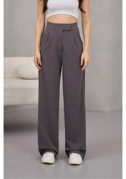 Kadın Likralı Cırt Kapama Geniş Paça Palazzo Pantolon