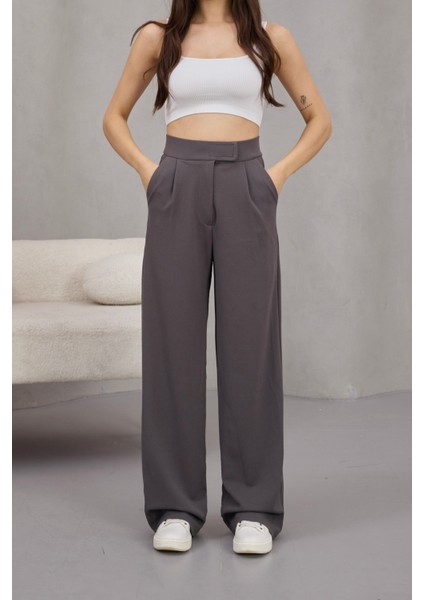 Kadın Likralı Cırt Kapama Geniş Paça Palazzo Pantolon