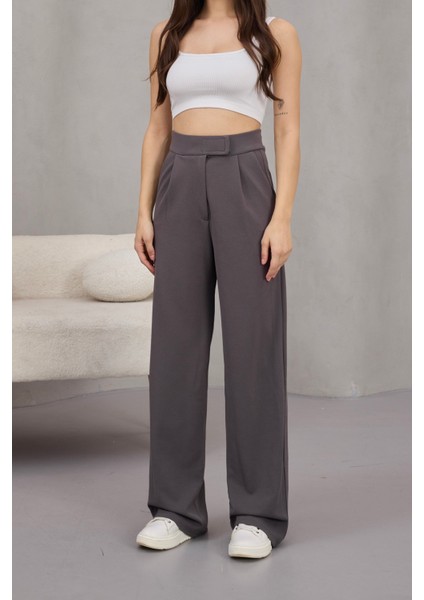 Kadın Likralı Cırt Kapama Geniş Paça Palazzo Pantolon
