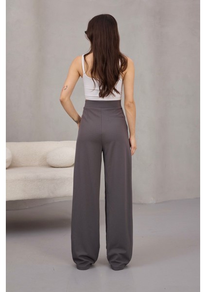 Kadın Likralı Cırt Kapama Geniş Paça Palazzo Pantolon