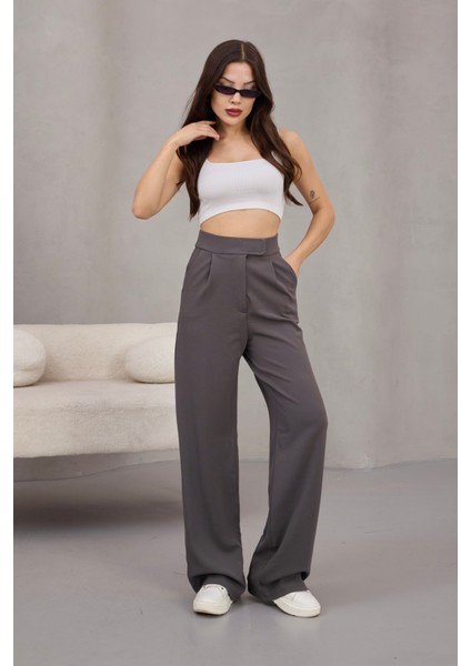 Kadın Likralı Cırt Kapama Geniş Paça Palazzo Pantolon