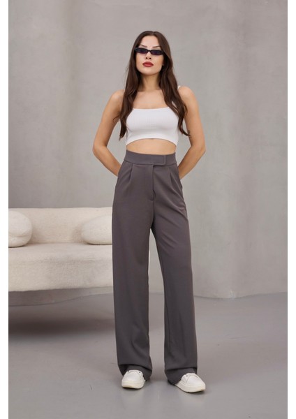 Kadın Likralı Cırt Kapama Geniş Paça Palazzo Pantolon