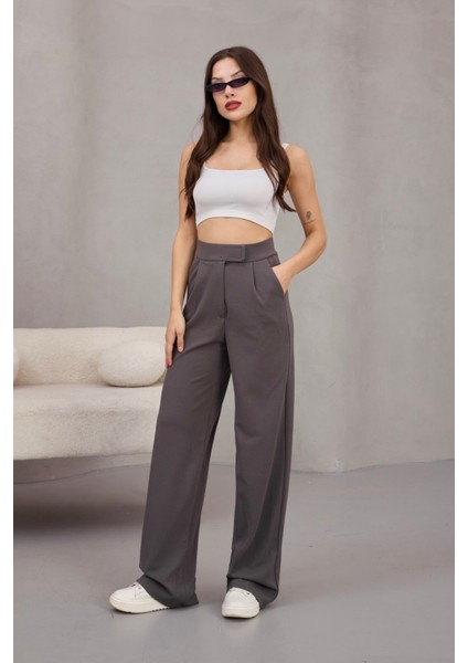 Kadın Likralı Cırt Kapama Geniş Paça Palazzo Pantolon