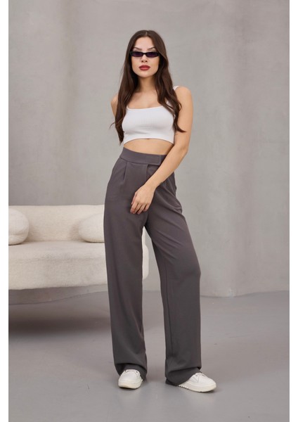 Kadın Likralı Cırt Kapama Geniş Paça Palazzo Pantolon