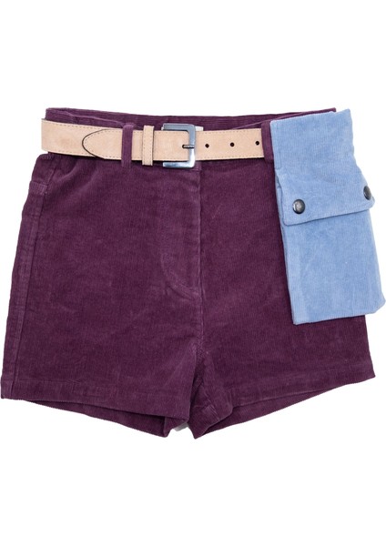 Fitillli Kadife Cep Detaylı Mor Kışlık Kız Çocuk Şort fiyatları
