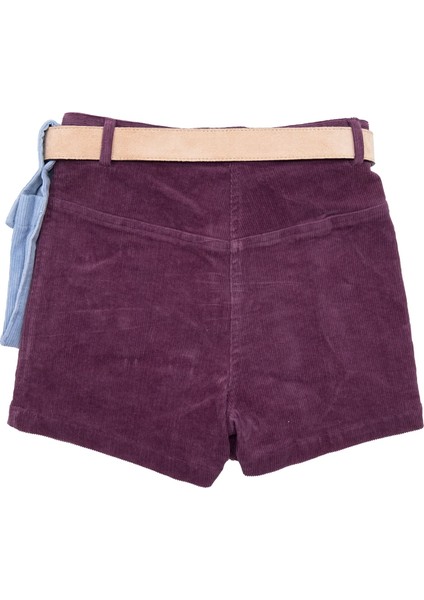 Fitillli Kadife Cep Detaylı Mor Kışlık Kız Çocuk Şort fırsatları