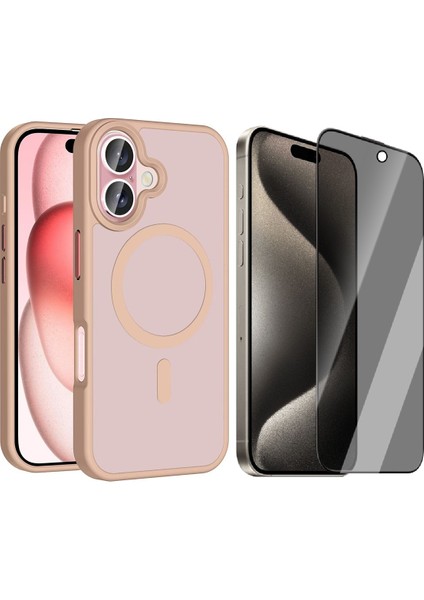 Apple iPhone 16 Plus Kılıf M-safe Şarj Özellikli Mat Arka Yüzey Vendas Sio Kapak + Hayalet Cam Ekran Koruyucu