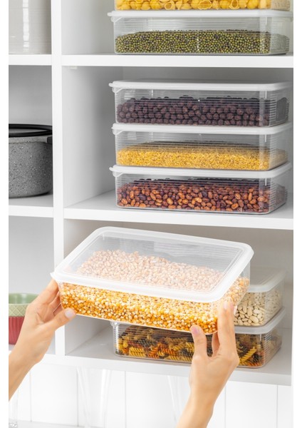 8 Adet 3,5 Lt Sızdırmaz Göstergeli Dikdörtgen Saklama Kabı Seti Şeffaf - Lotus Collection modelleri