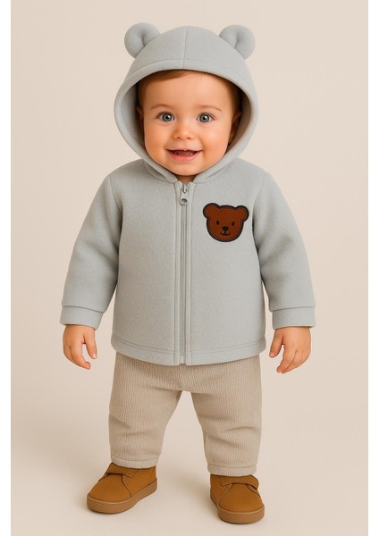 Unisex Mont Bebek Welsoft Ayı Kulaklı Fermuarlı
