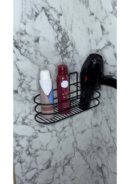Banyo Aksesuarları Banyo Düzenleyici Yapışkanlı Saç Kurutma Makine Fön Makinesi Organizer Raf Siyah