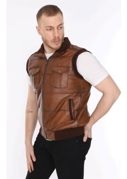 Hakiki Deri Taba Lastikli Erkek Yelek modelleri