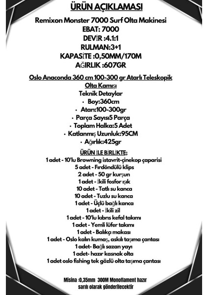 Anaconda 360CM 100-300GR Monster 7000 Göl ve Deniz Olta Seti fiyatları