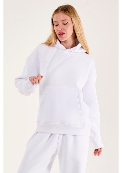 Q-4008 Kapüşonlu Üç Ip Şardonlu Sweat