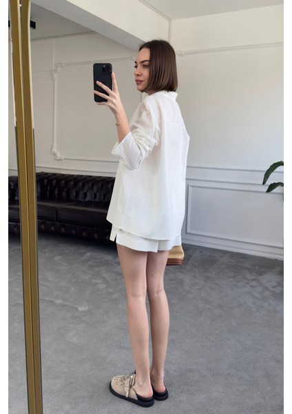 Gömlekli Orj Keten Takım- Beyaz