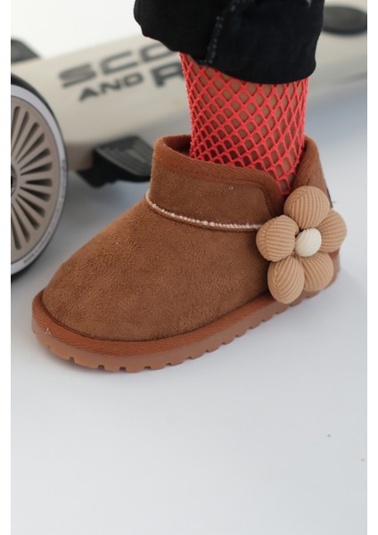 Minto Kız Çocuk ve Bebek Süet Kışlık Pembe Bot - Ortopedik Kaymaz Taban Içi Kürklü Sıcak Tutan Kar Botu