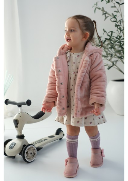 Minto Kız Çocuk ve Bebek Süet Kışlık Pembe Bot - Ortopedik Kaymaz Taban Içi Kürklü Sıcak Tutan Kar Botu