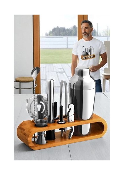 Bfs Shaker Kokteyl Set - 10 Parça 750 ml Shaker Coctail Set Bambu Standlı