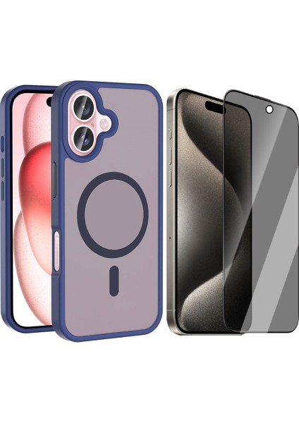 Apple iPhone 16 Plus Kılıf M-safe Şarj Özellikli Mat Arka Yüzey Vendas Sio Kapak + Hayalet Cam Ekran Koruyucu
