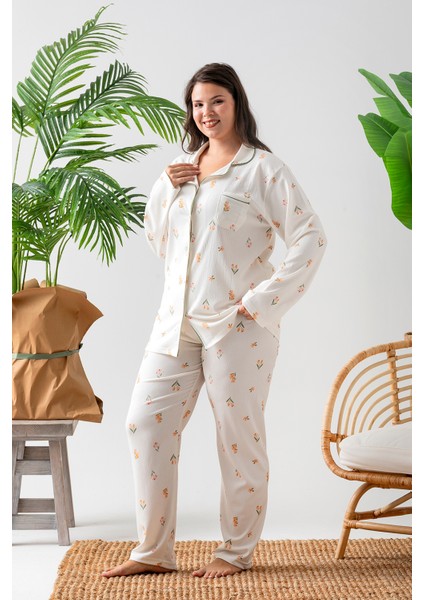 Uzun Kol Gömlek Yaka Kadın Pinterest Pijama Takımı - Kadın Pijama- Geniş Beden Aralığı indirimleri