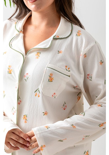 Uzun Kol Gömlek Yaka Kadın Pinterest Pijama Takımı - Kadın Pijama- Geniş Beden Aralığı