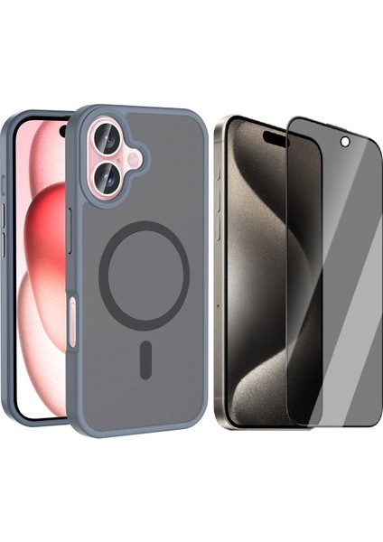 Apple iPhone 16 Plus Kılıf M-safe Şarj Özellikli Mat Arka Yüzey Vendas Sio Kapak + Hayalet Cam Ekran Koruyucu