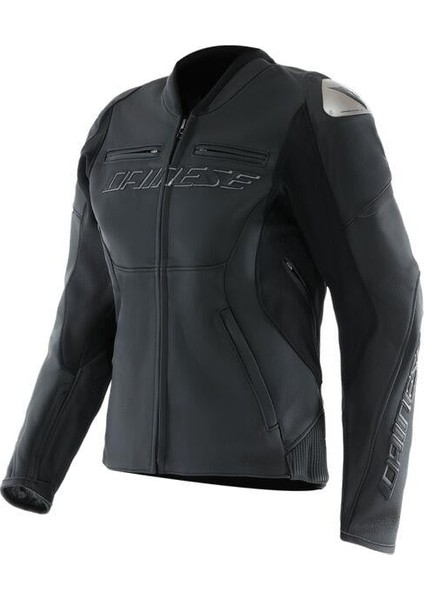 Racing 5 Black Black Deri Korumalı Motosiklet Kadın Mont