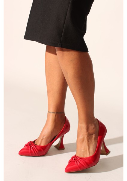 Idil Kırmızı Kırışık Rugan Kadın Topuklu