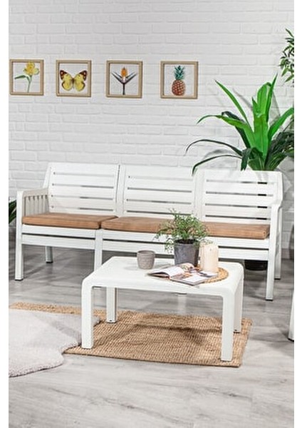 Lara 3'lü Beyaz Bahçe Koltuğu Güneş Işığına Dayanıklı Polipropilen Malzeme indirimleri