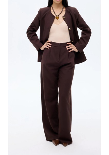 Kadın Bol Paça Kumaş Pantolon Kahverengi fiyatları